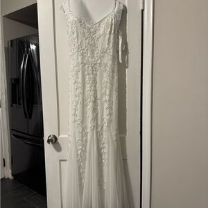 David's Bridal White Wedding Dress with Silver Embellishments
